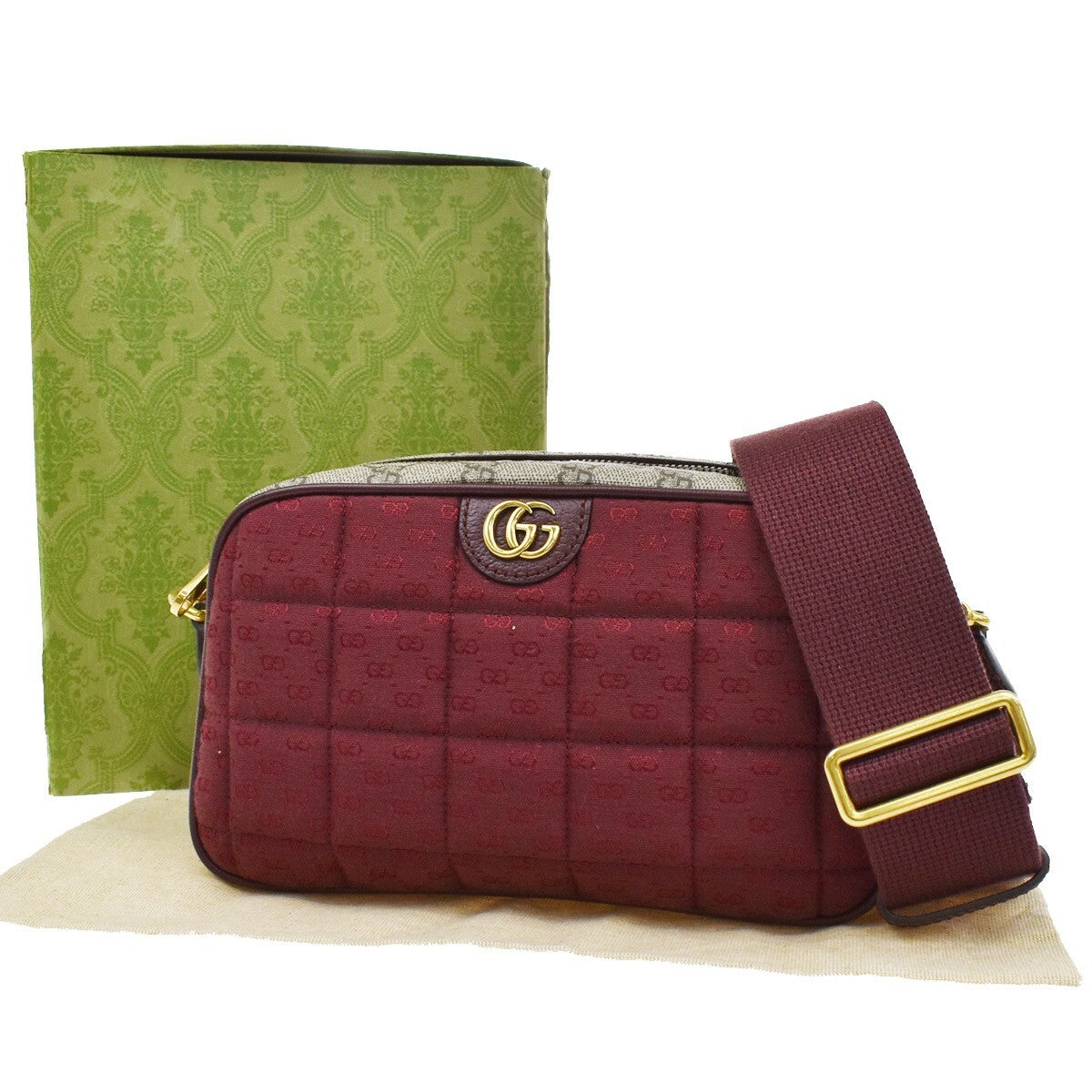 GUCCI Marmont GG Pattern Shoulder Bag Supreme Leather Canvas Brown Red 638RF330