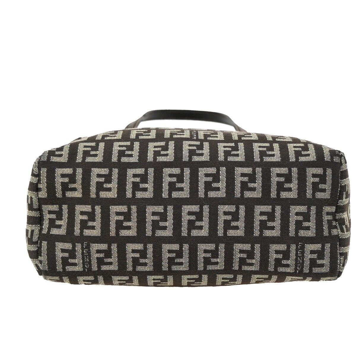 FENDI Logo Zucchino Mini Hand Bag Canvas Leather Brown Silver Italy 61HB935