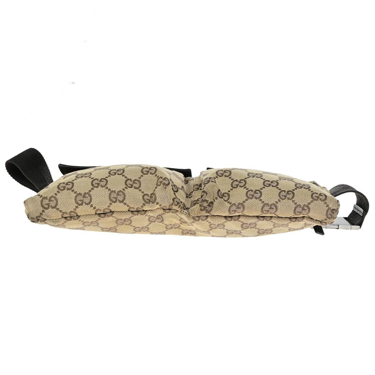 GUCCI Logo GG Pattern Bum Bag Belt Canvas Leather Brown Silver Italy 30ED208