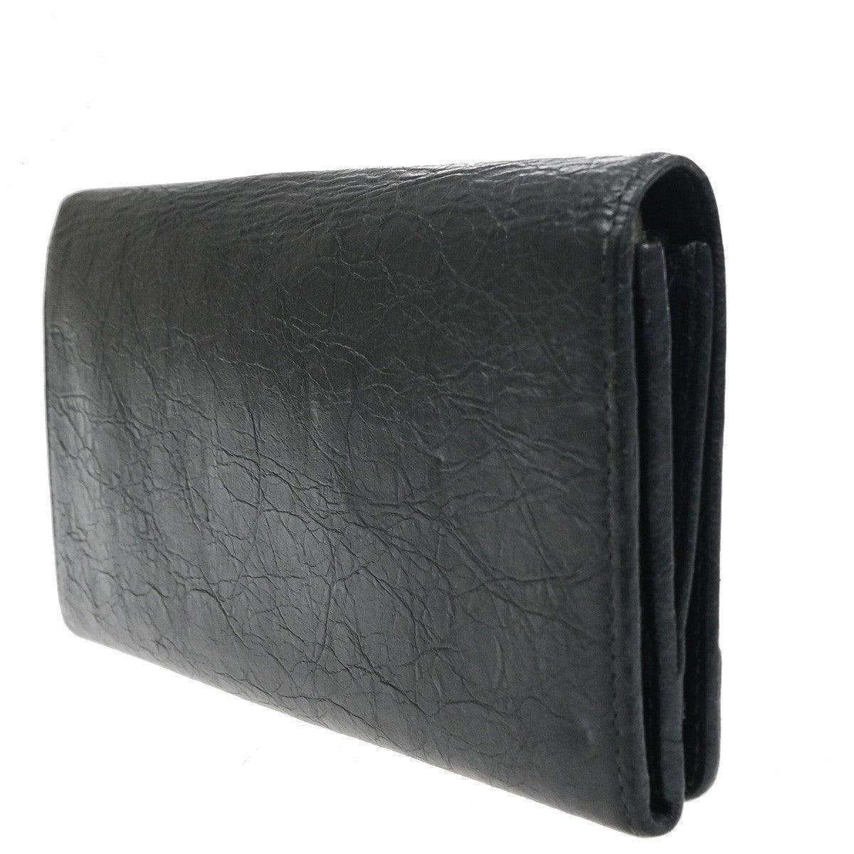 BALENCIAGA Logo Classic Money Long Wallet Purse Leather Black SHW 62CB073