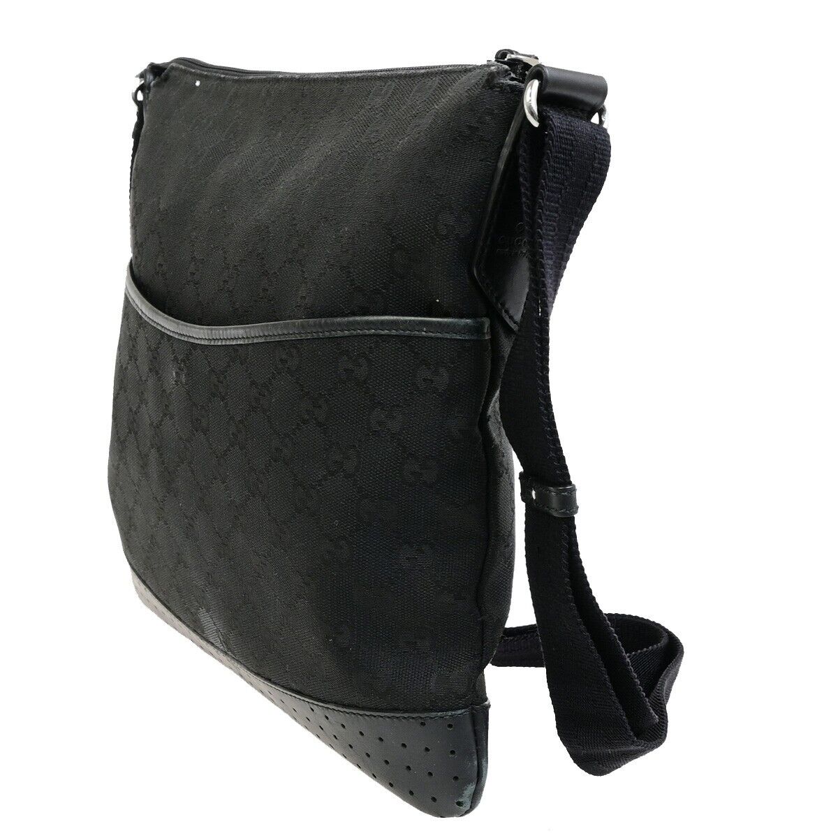 GUCCI Logo GG Pattern Cross Body Shoulder Bag Canvas Leather Black Italy 87FB347