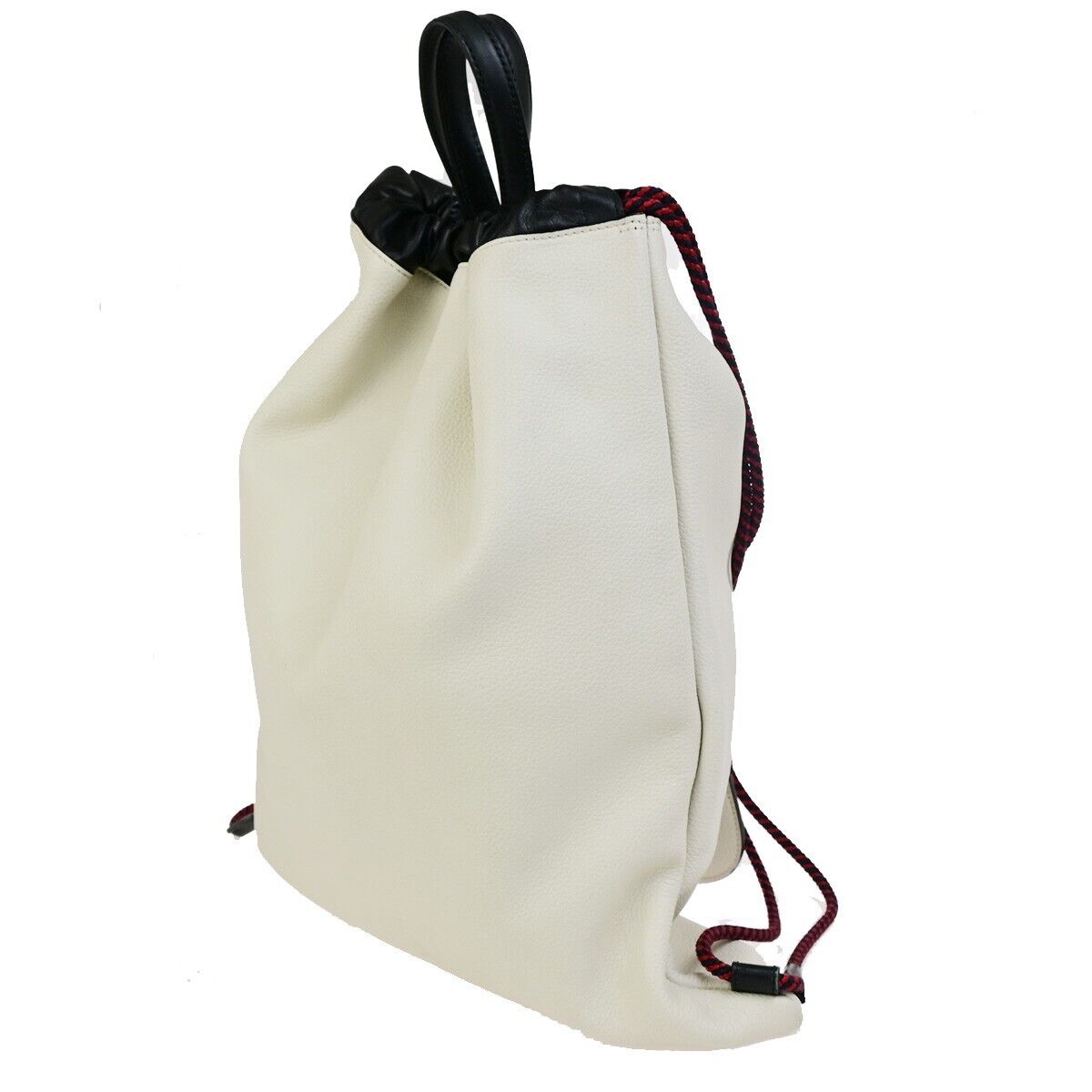 GUCCI GG Logo Print Drawstring Backpack Bag Leather White Italy 84FB214