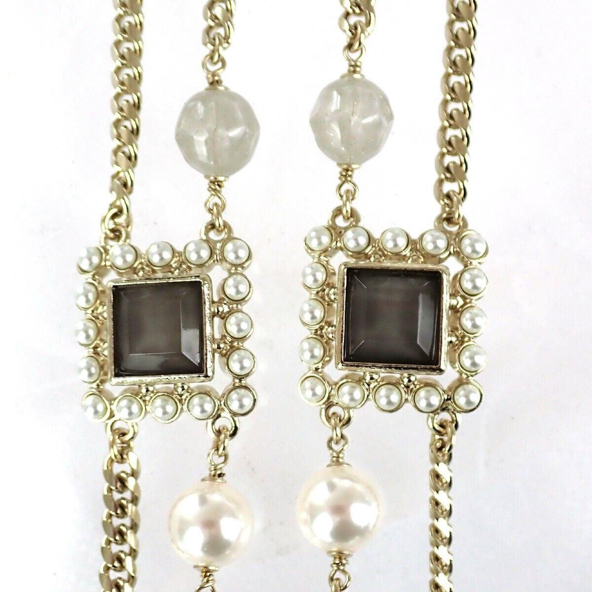 CHANEL CC Imitation Pearl Chain Long Necklace Color Stone G21V Gold 685LC023