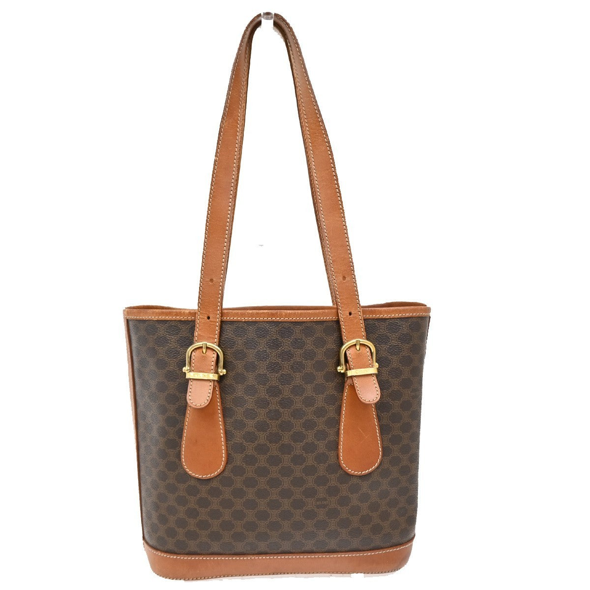 CELINE Logo Macadam Pattern Shoulder Tote Bag PVC Leather Brown Italy 61KB607