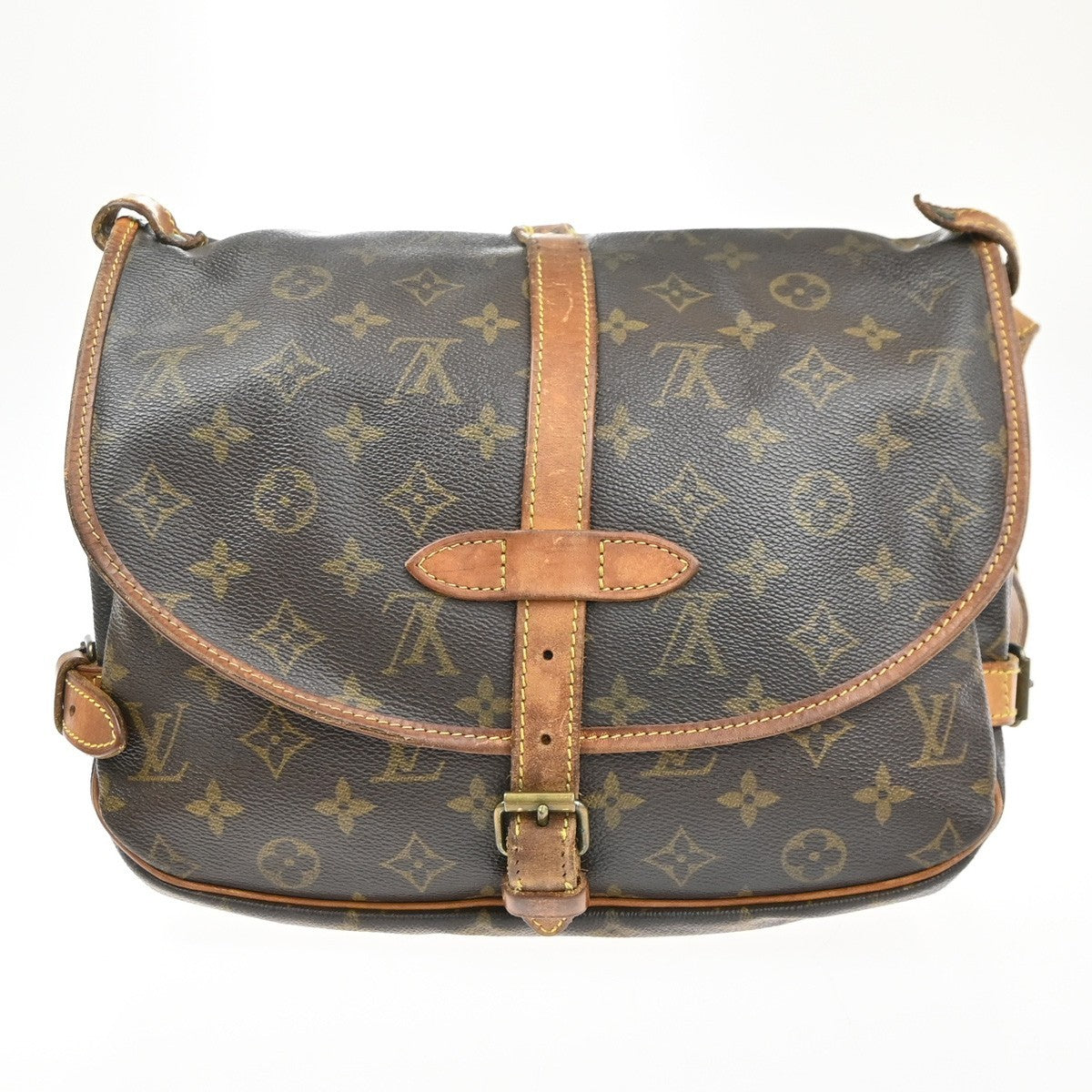 LOUIS VUITTON Logo Saumur 30 Shoulder Bag Monogram Leather Brown M42256 65MA627