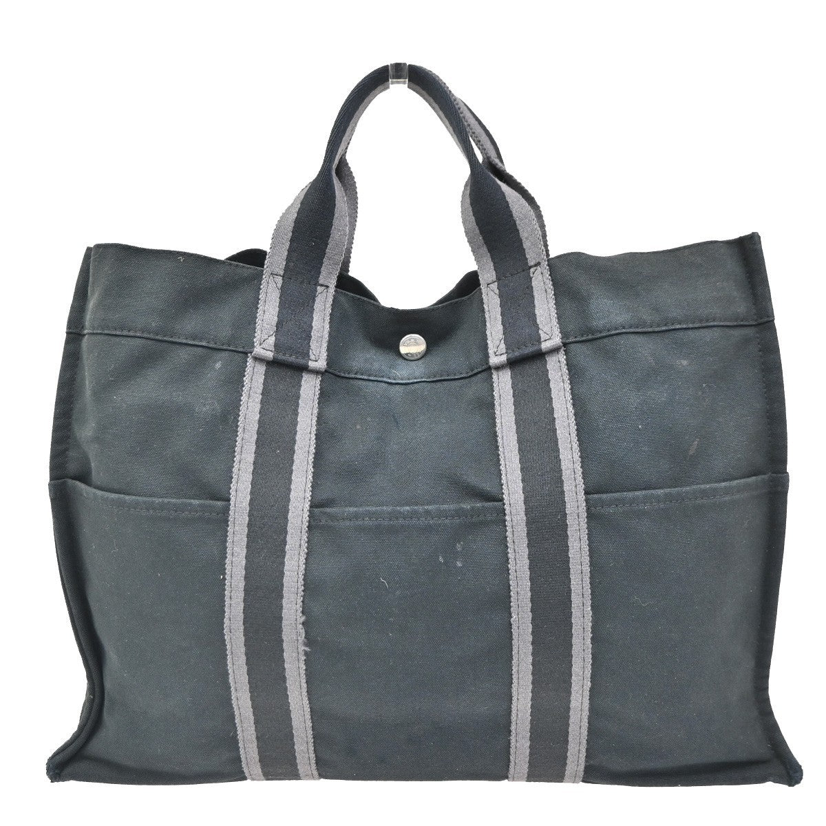HERMES Logo Fourre Tout MM Hand Tote Bag 100% Cotton Black SHW France 07KC313