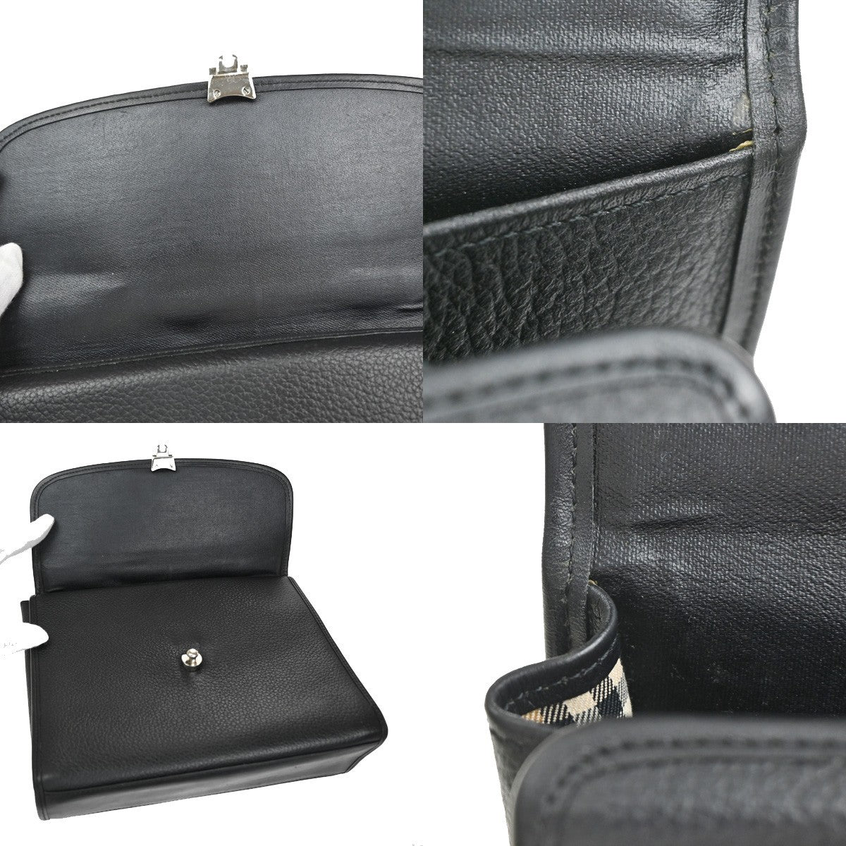 BURBERRYS Logo Nova Check Shoulder Hand Bag Leather Black SHW 67CA860