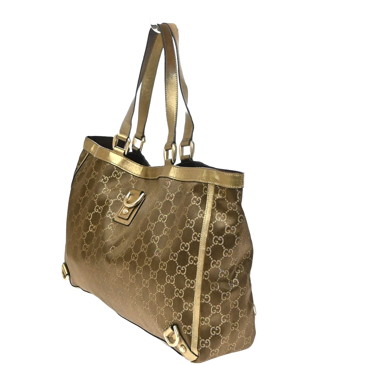 GUCCI Logo Abbey GG Pattern Shoulder Bag Satin Leather Brown GHW Italy 69YJ171