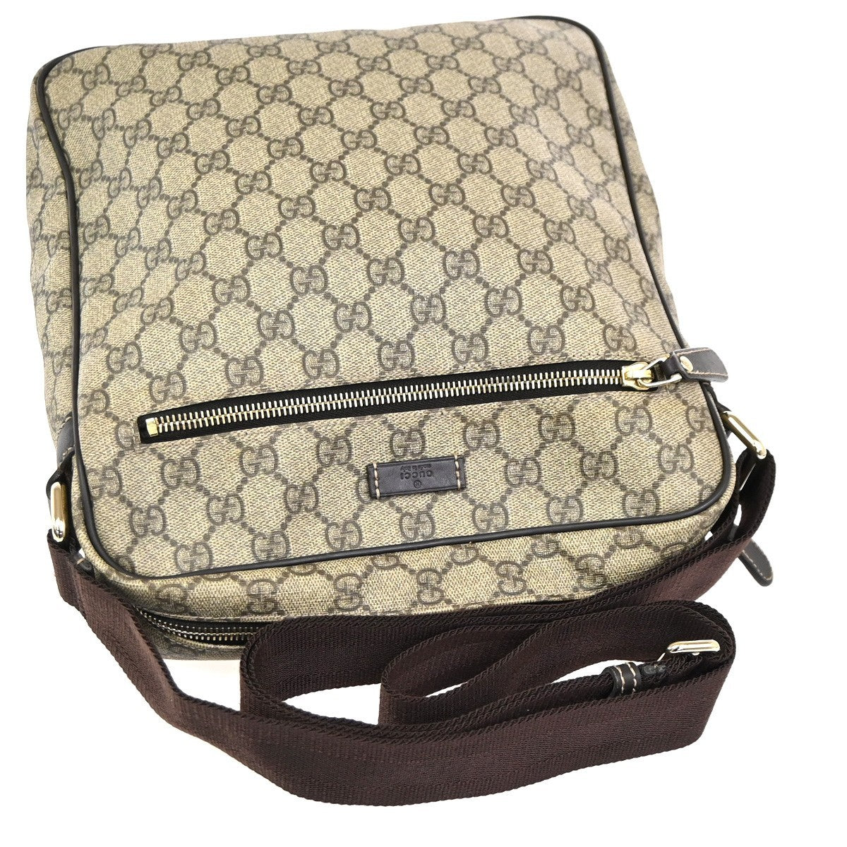GUCCI Logo Crossbody Shoulder Bag Supreme Leather Canvas Brown GHW 38TA567