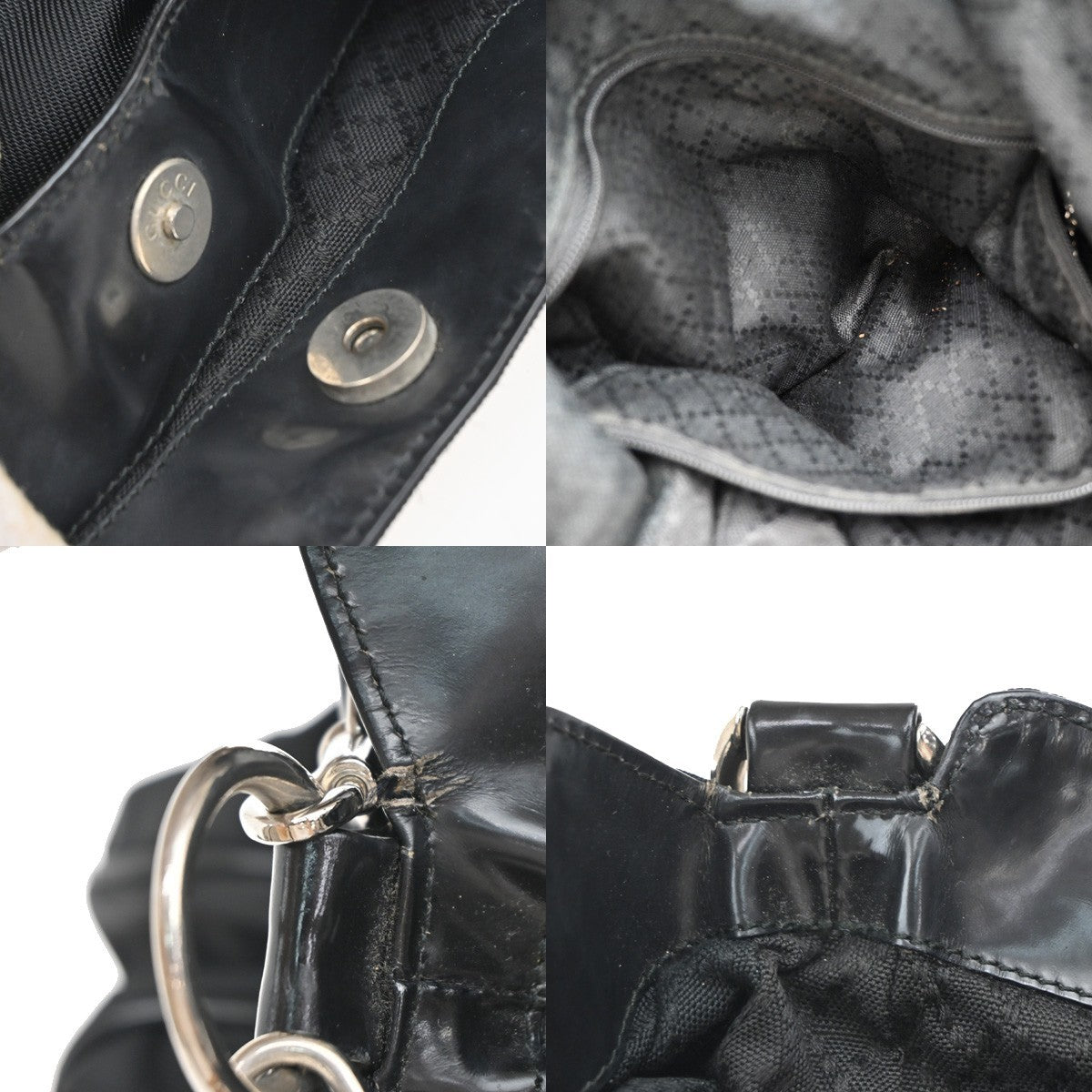 GUCCI Logo 2Way Bamboo Shoulder Hand Bag Nylon Leather Black Italy 01EF791