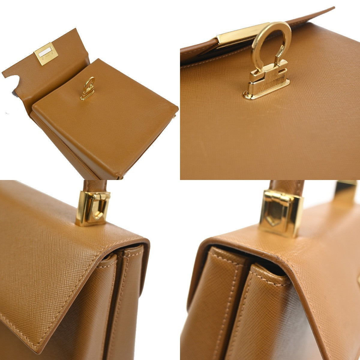 SALVATORE FERRAGAMO Gancini 2Way Shoulder Hand Bag Leather Brown GHW 83RL905