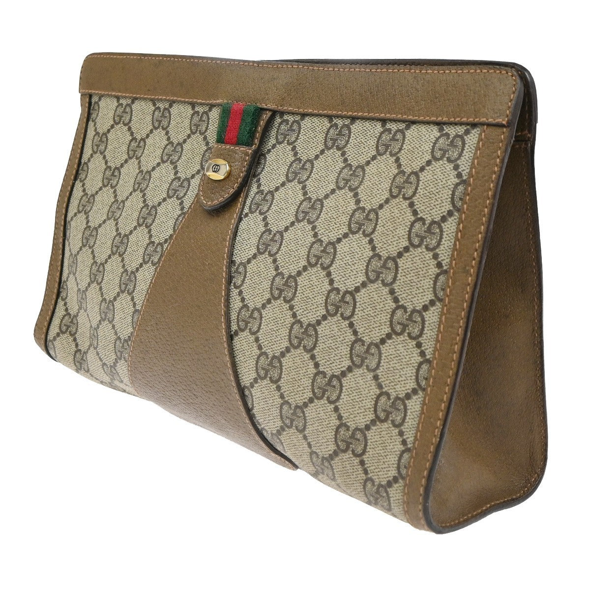 GUCCI GG Pattern Sherry Clutch Hand Bag PVC Leather Brown Italy 05TA586