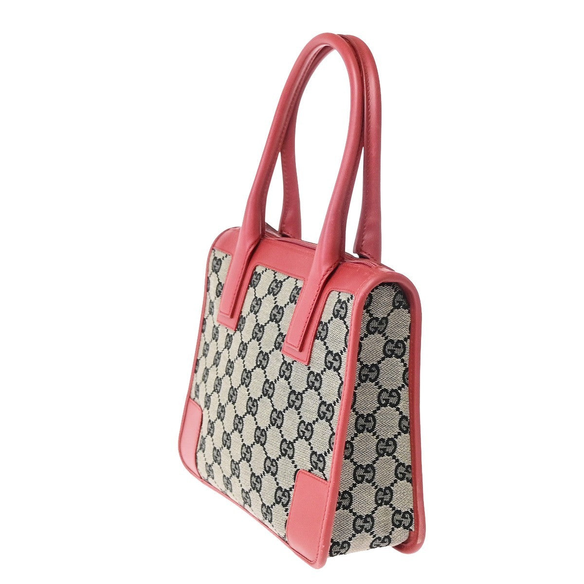 GUCCI Logo GG Pattern​ Hand Bag Canvas Leather Red Black GHW Italy 70KD119