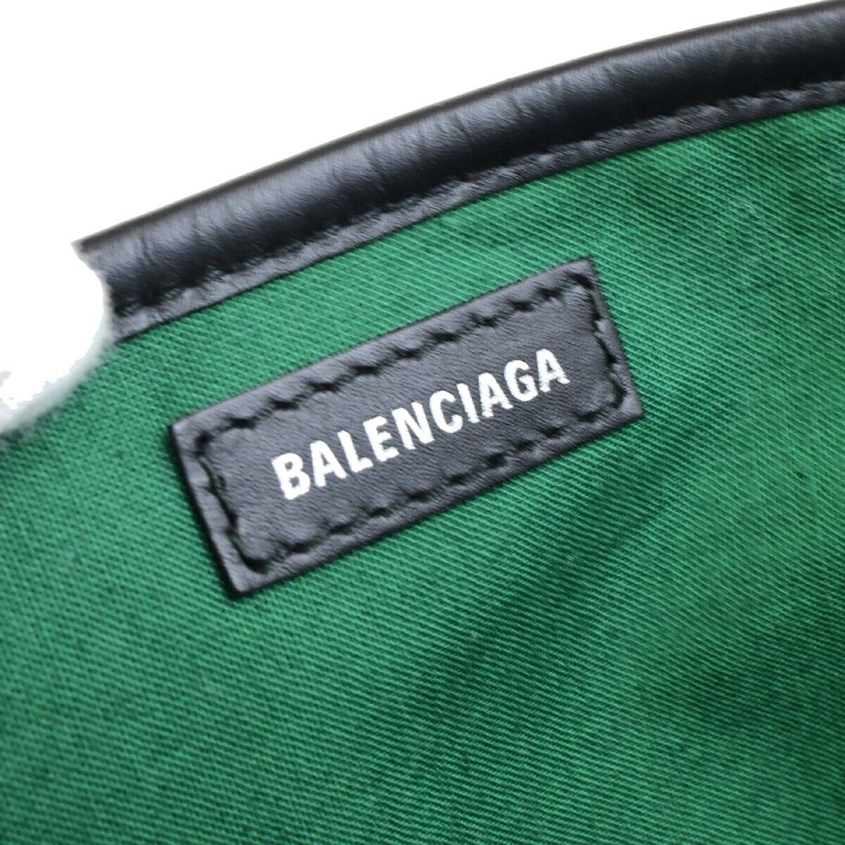 BALENCIAGA Navy Cabas S Hand Tote Bag Check Wool Leatehr Green Black 75KA432