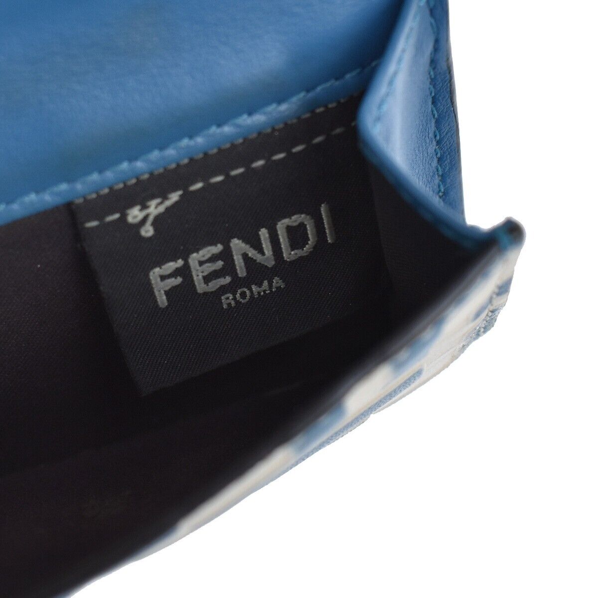 FENDI Zucca Pattern Mini Trifold Wallet Purse Leather Blue White Italy 61YD091