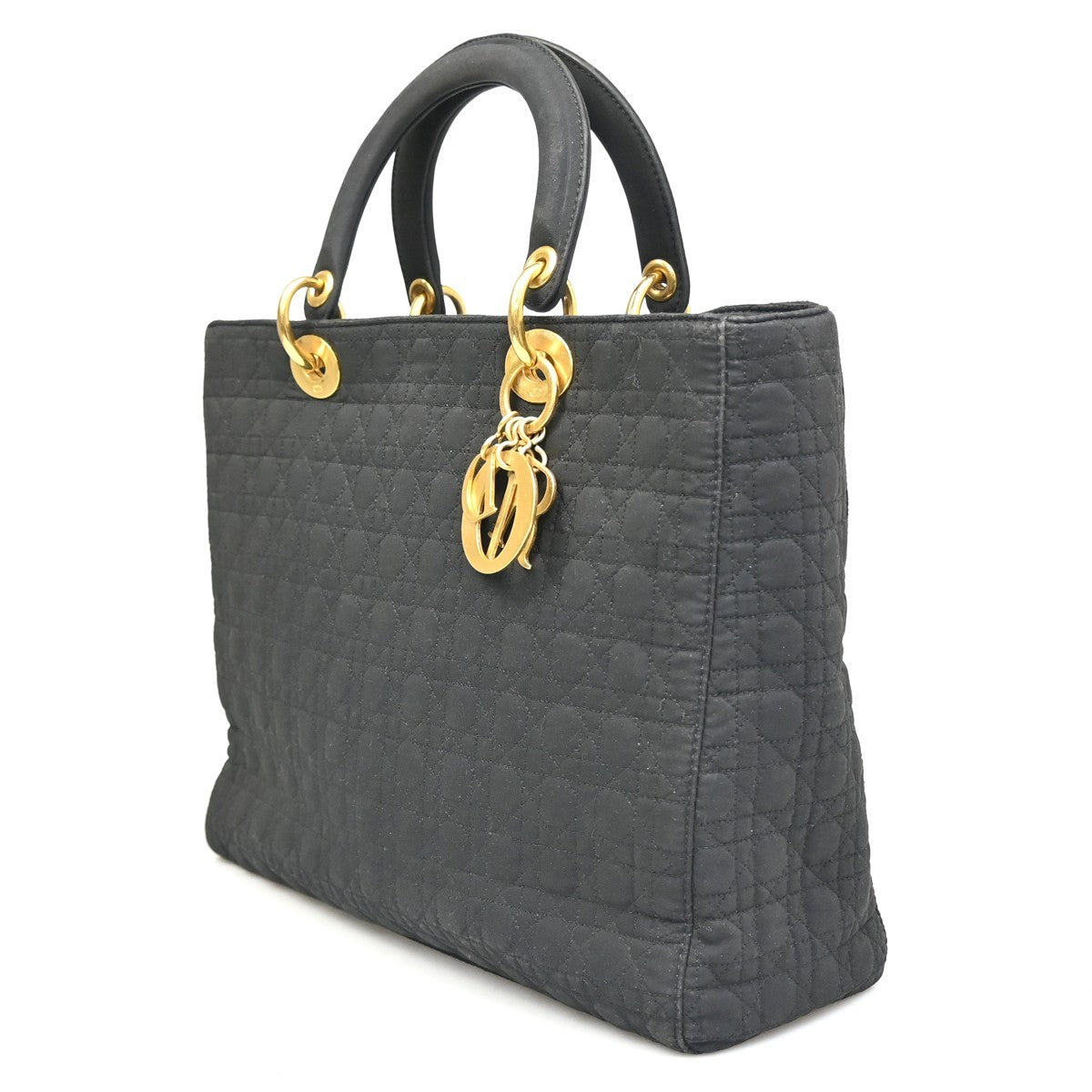 CHRISTIAN DIOR Logo Lady Cannage Hand Bag Nylon Leather Black GHW Italy 76ZA109