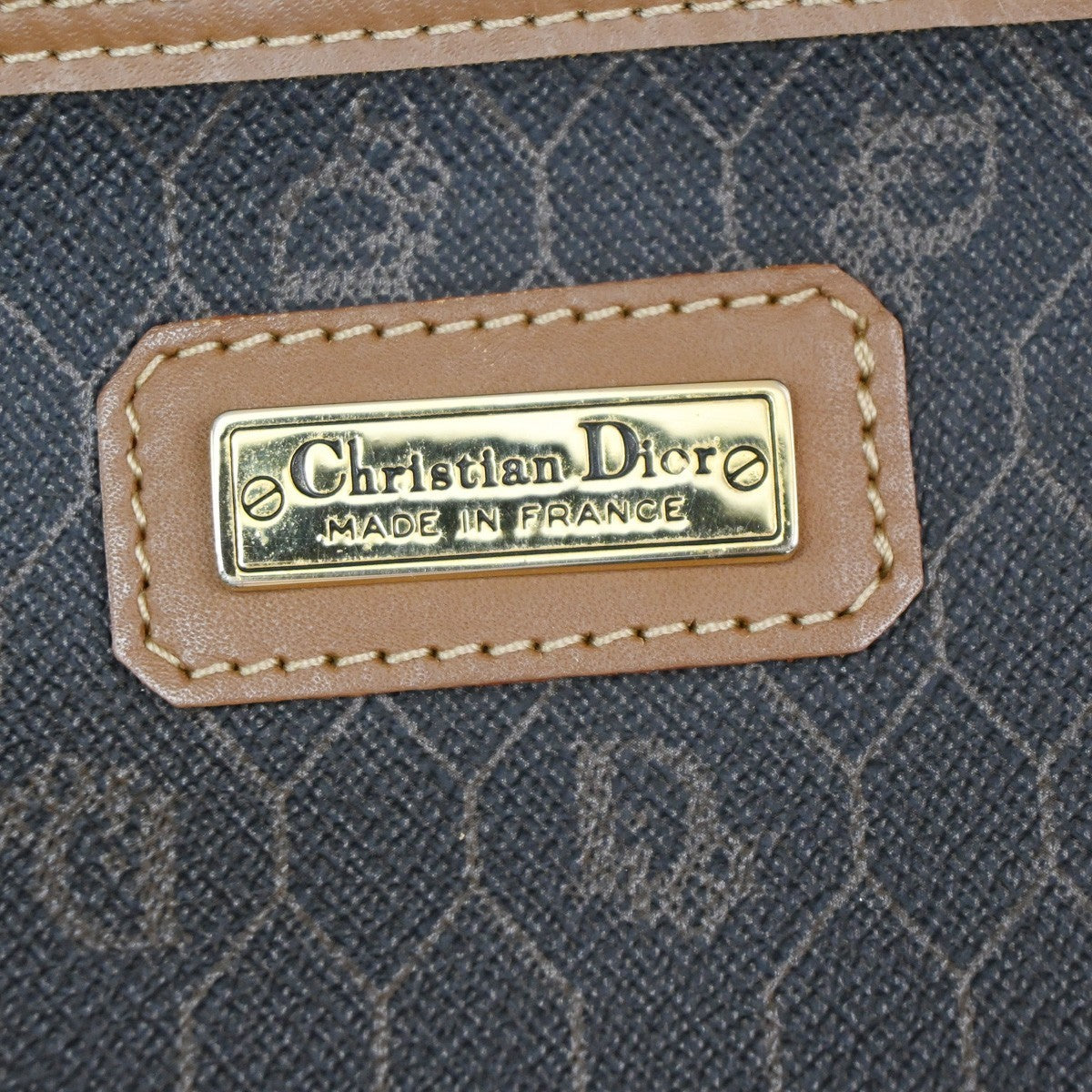 CHRISTIAN DIOR Logo Honeycomb Hand Bag PVC Leather Brown Black GHW 31PA021