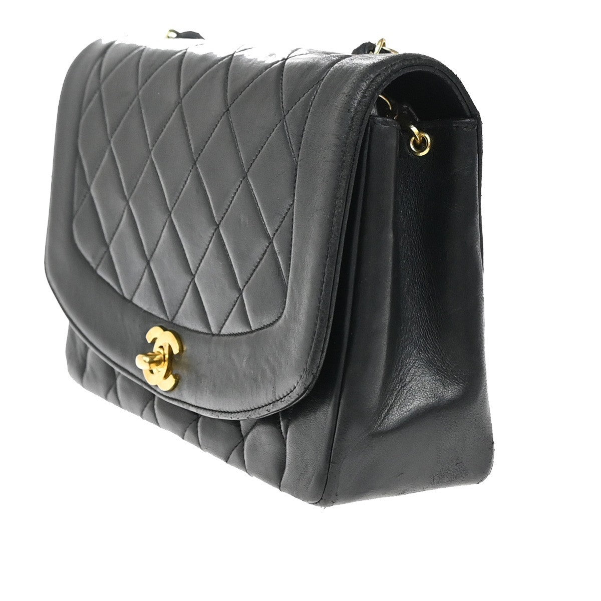 CHANEL CC Logo Diana Matelasse 25 Chain Shoulder Bag Leather Black GHW 629RF597