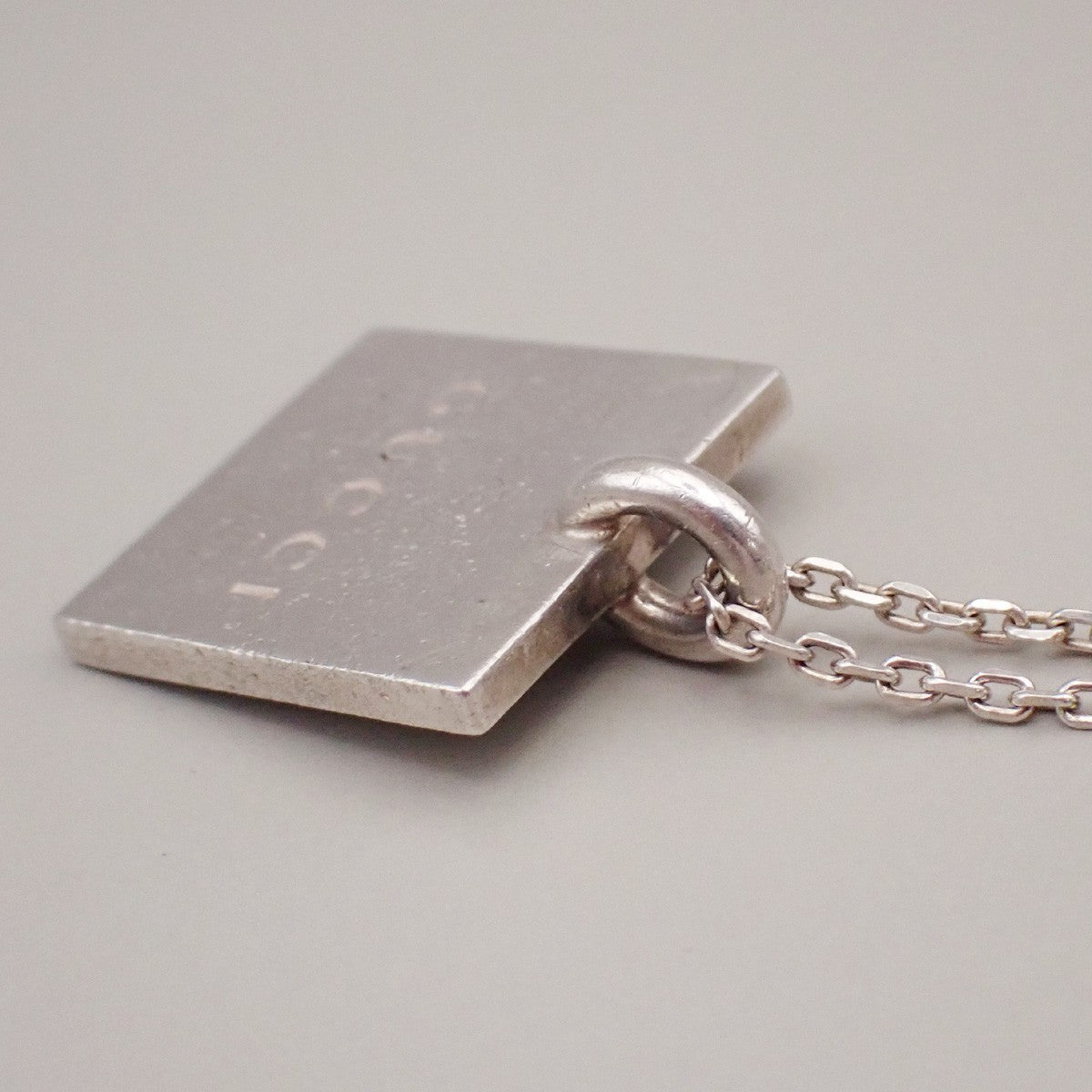 GUCCI Logo Square Plate Necklace Pendant Silver 925 Italy 01KD232
