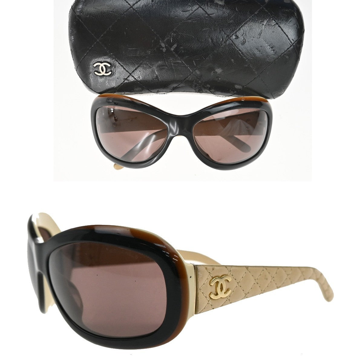 CHANEL CC Matelasse Sunglasses Eye Were 5116-Q Plastic Leather BN BE 63RL855