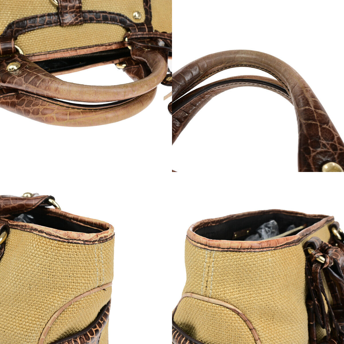 CELINE Logo Boogie Hand Bag Canvas Embossing Leather Charm Brown GHW 60YF122