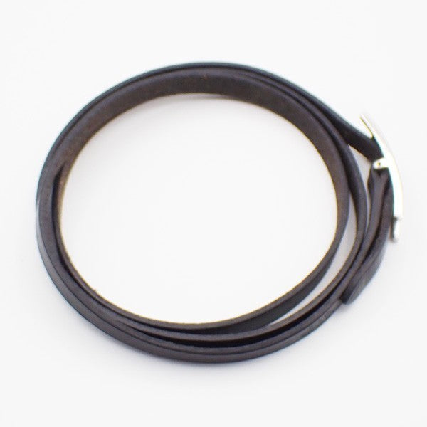 HERMES Api 3 Triple Tour Long Bracelet SHW Leather Sliver Black 64RL493