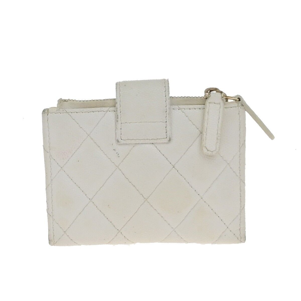 CHANEL CC Logo Bifold Compact Wallet Grained Calfskin Leather White GHW 30ED889