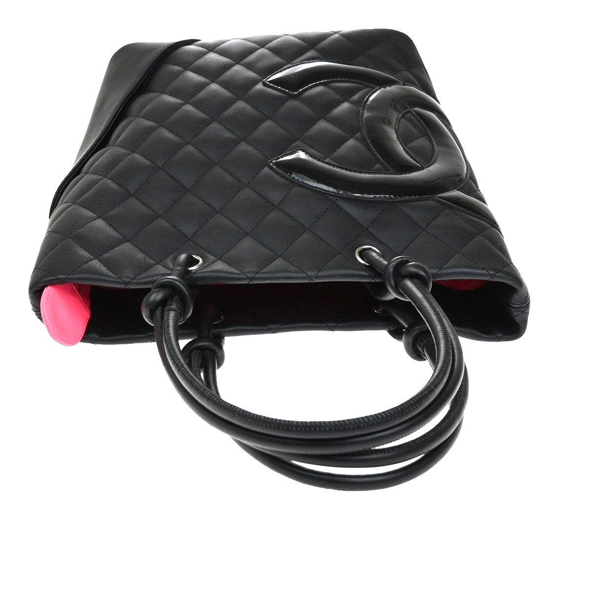 CHANEL CC Logo Medium Shoulder Tote Bag Leather Black Pink SHW Italy 304RL570