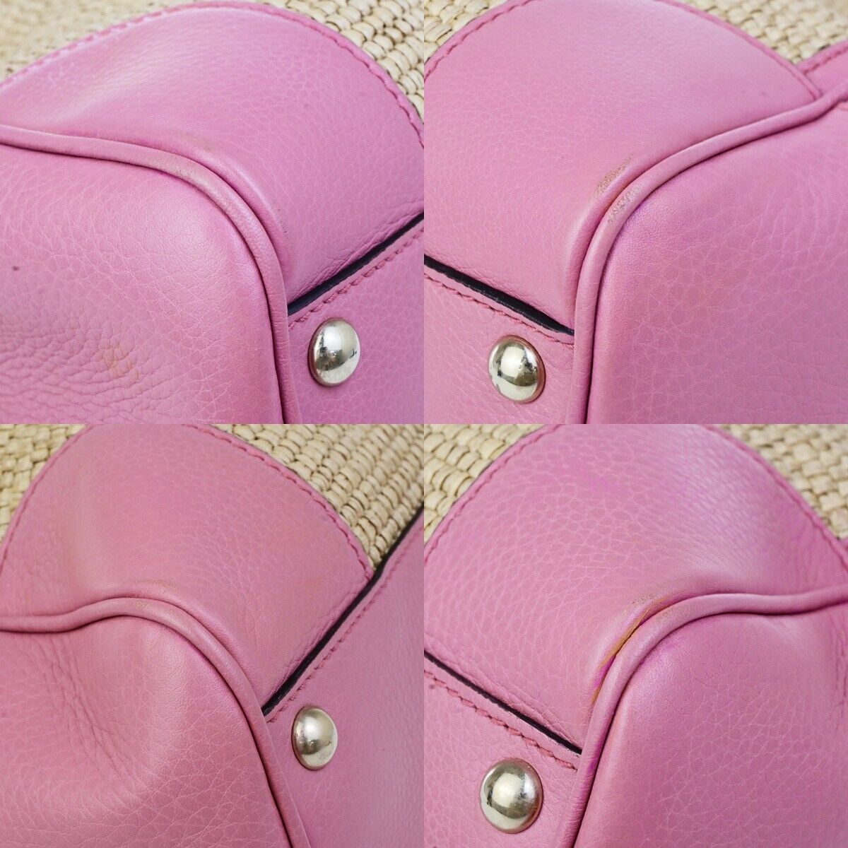 GUCCI Bamboo Shopper 2Way Shoulder Hand Bag Raffia Leather Pink Brown 84ED384