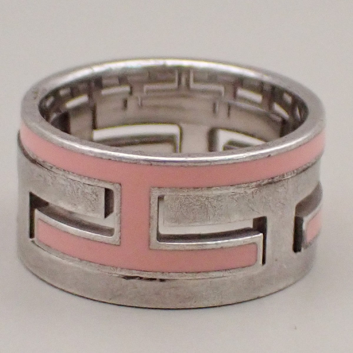 HERMES Logo Move H Ring Size 50 Silver 925  Pink Accessory 64RL361