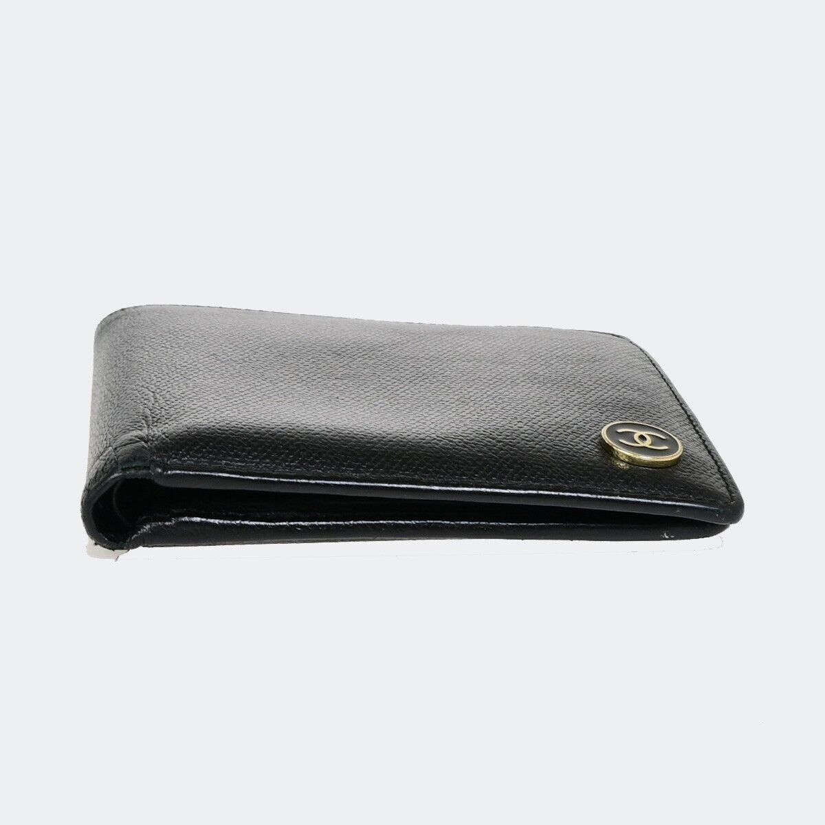 CHANEL CC Logo Compact Bifold Wallet Leather Black GHW France 38RK157