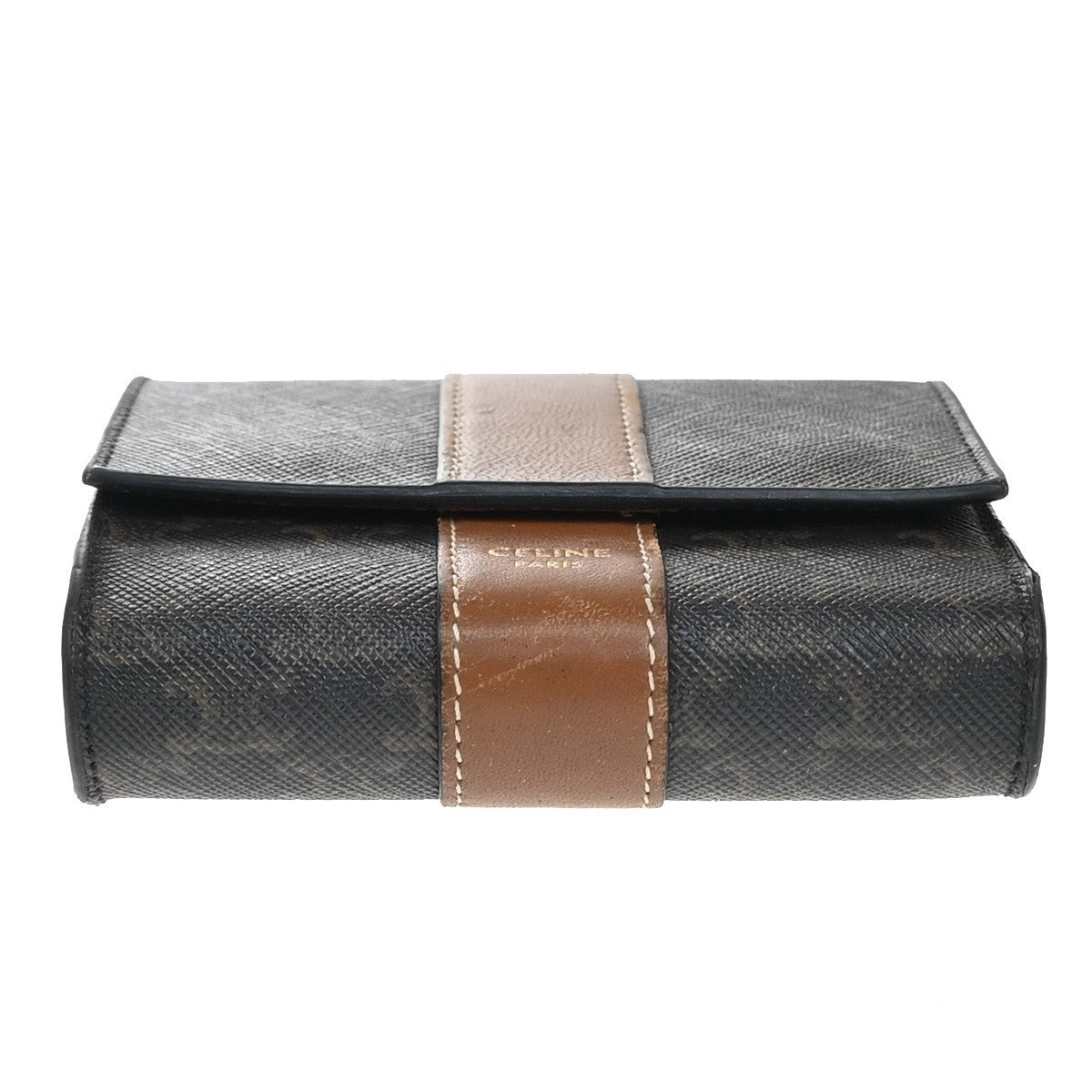 CELINE Logo Triomphe Pattern Bifold Wallet PVC Leather Brown Italy 68KP019