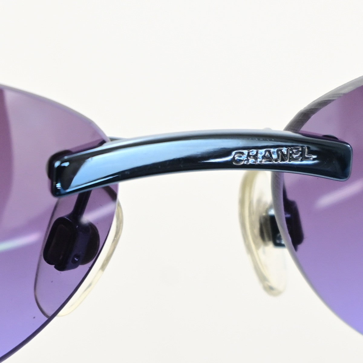 CHANEL CC Logo Rimless Sunglasses Eye Wear Plastic Metal Purple 05RQ087