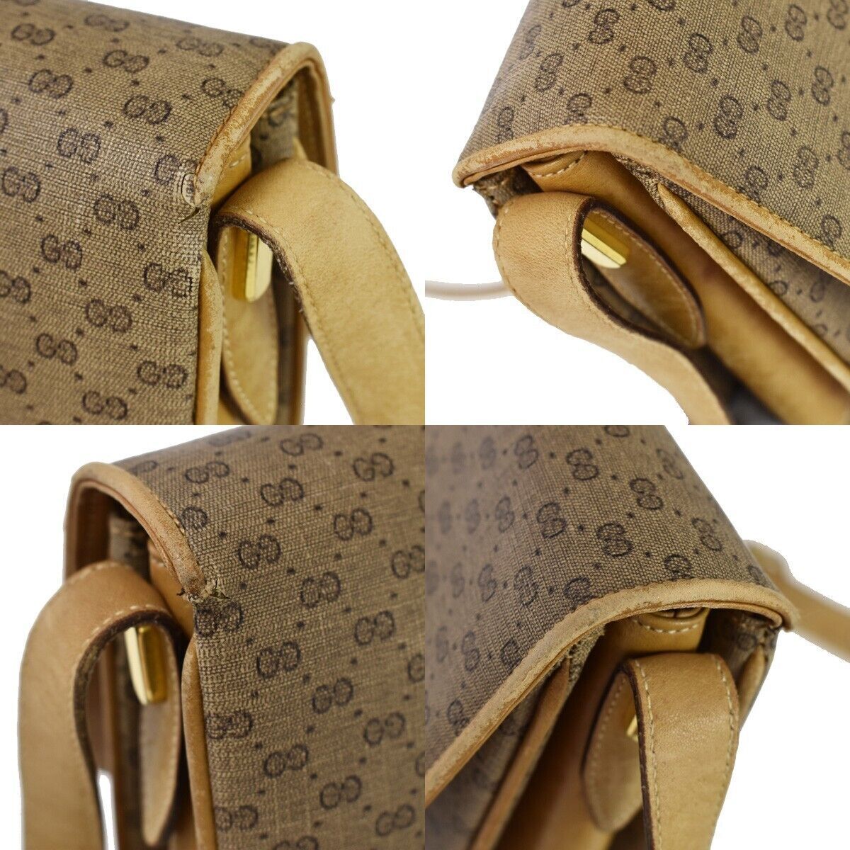 GUCCI Logo GG Pattern Shoulder Bag Leather Brown Gold Made In Italy 68YC146