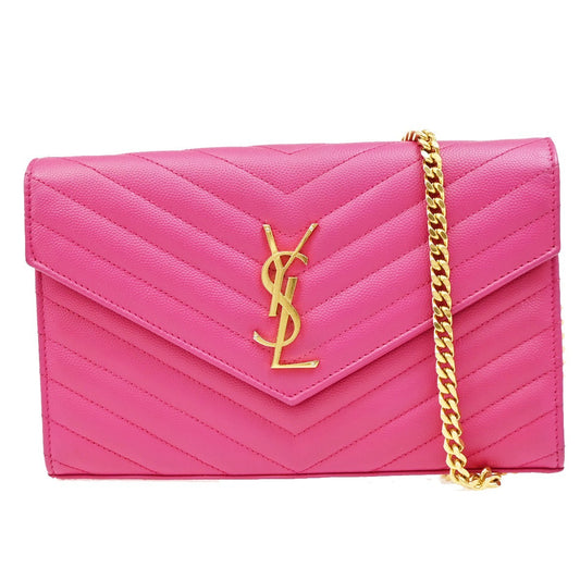 SAINT LAURENT YSL 2Way Chain Envelope Shoulder Clutch Bag Pink GHW 50RL256