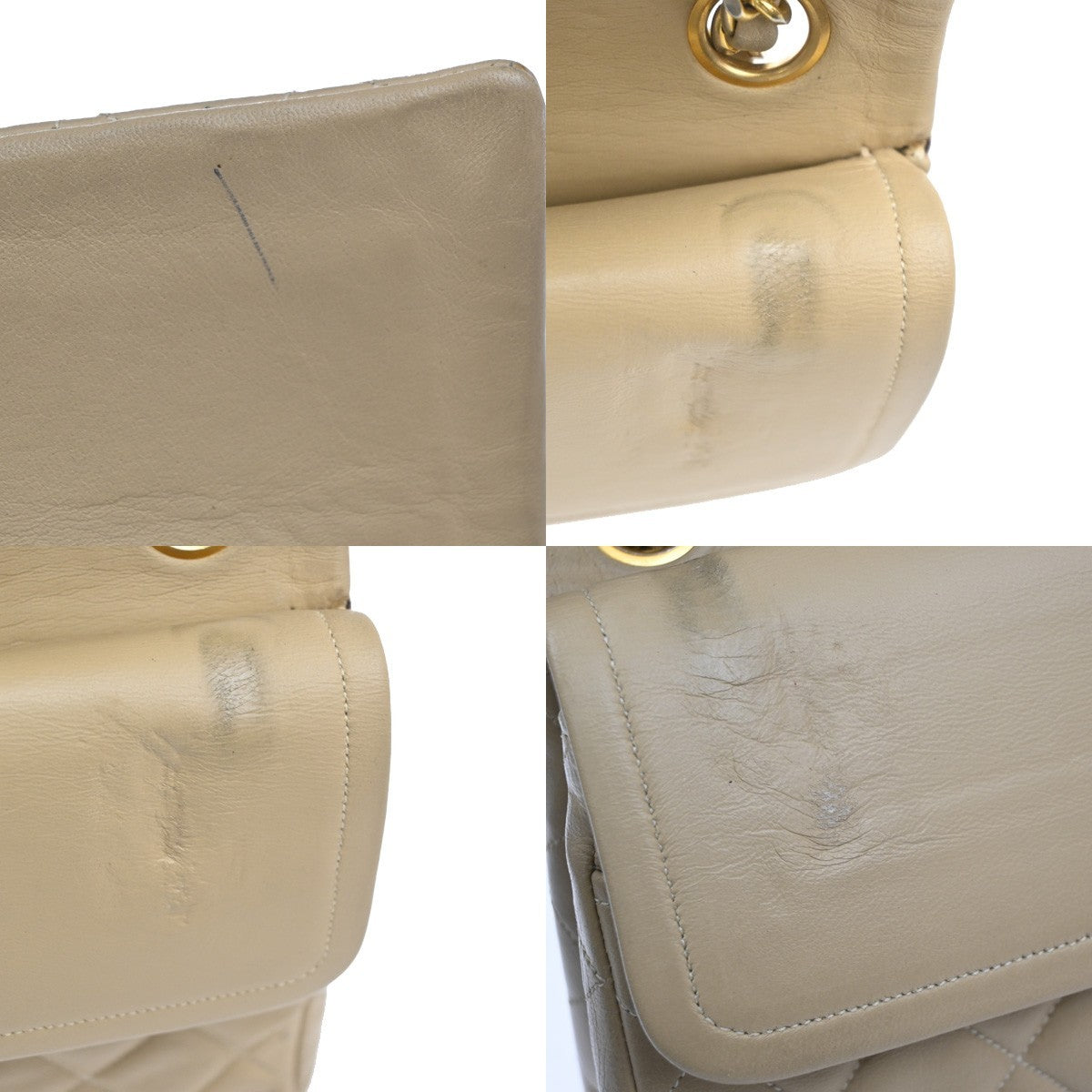 CHANEL CC Matelasse 25 Double Flap Cahin Shoulder Bag Leather Beige GHW 397RL943
