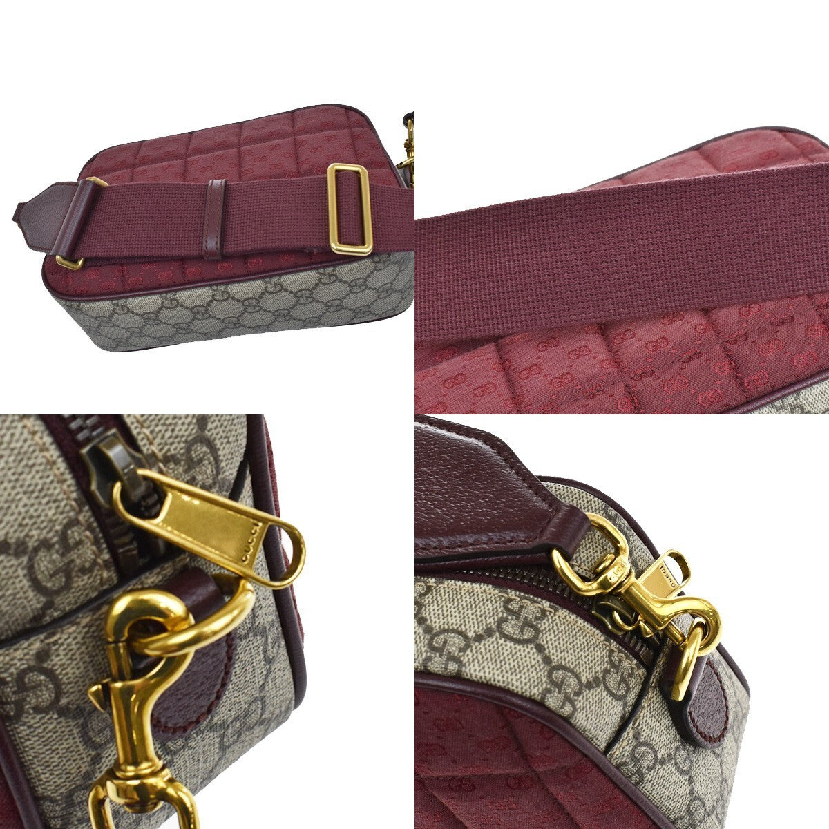 GUCCI Marmont GG Pattern Shoulder Bag Supreme Leather Canvas Brown Red 638RF330