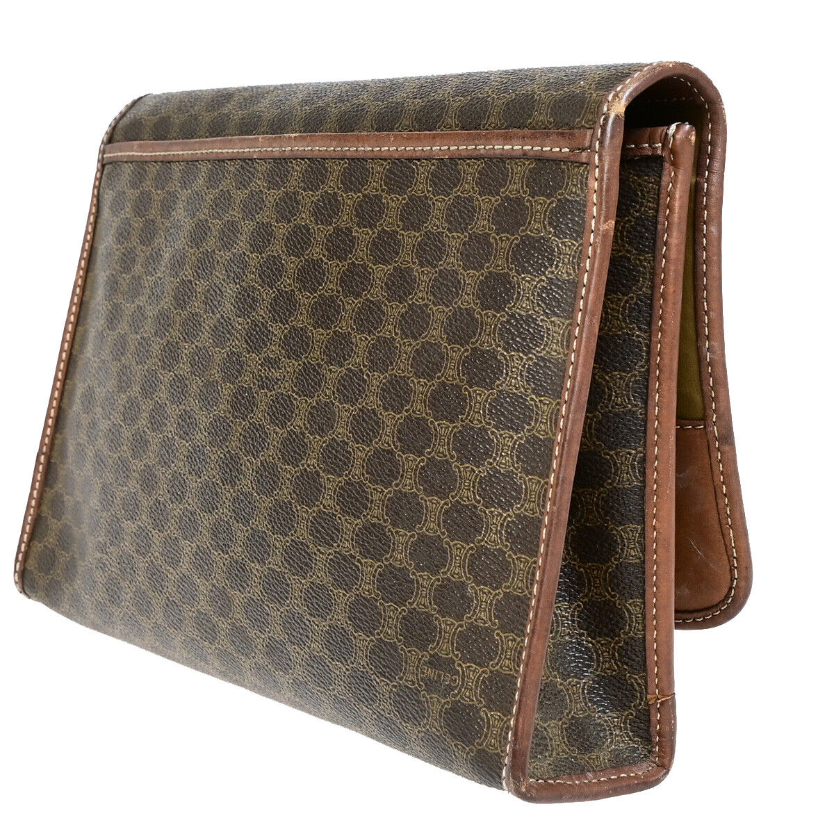 CELINE Logo Macadam Pattern Clutch Hand Bag PVC Leather Brown GHW 07YF602