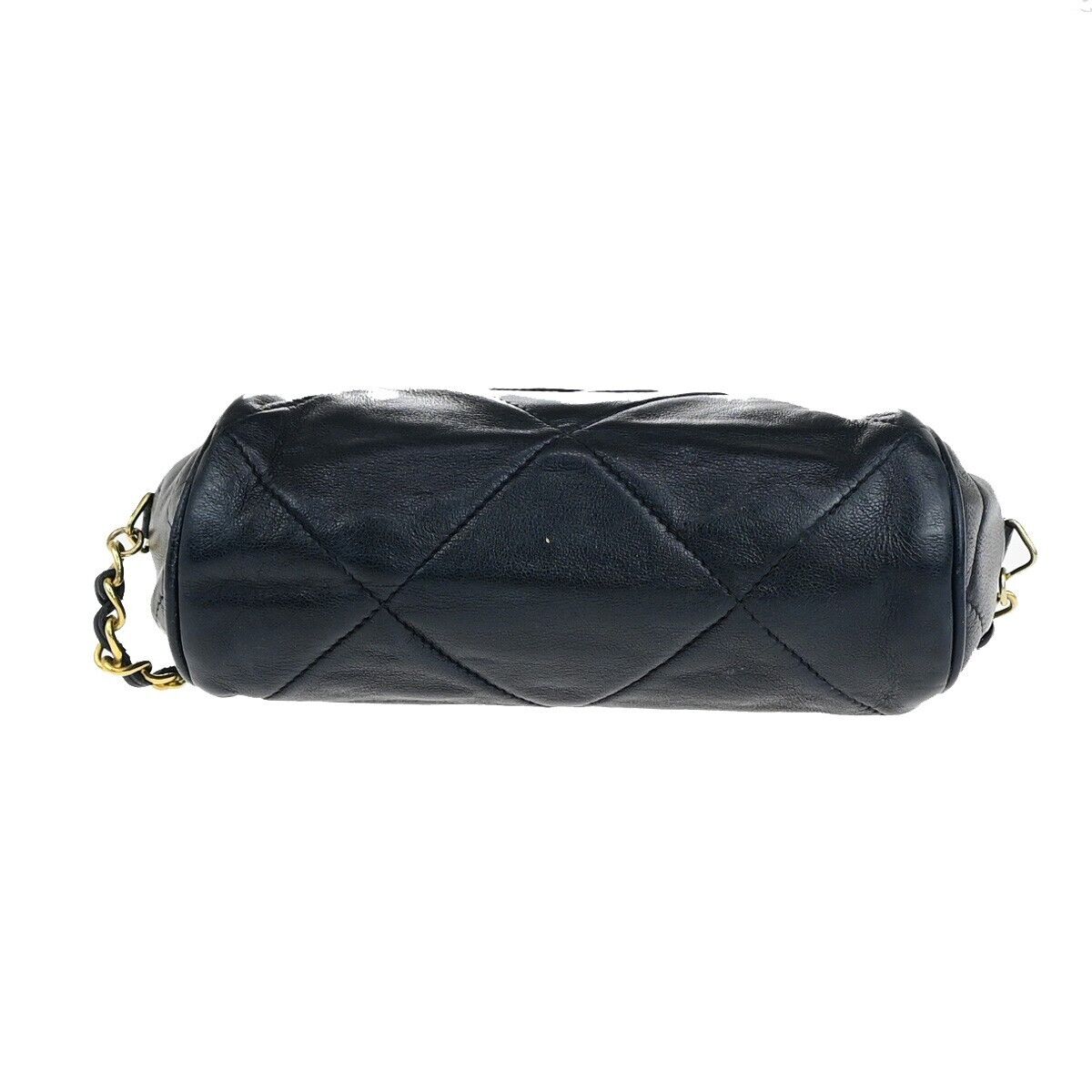 CHANEL Matelasse Tassel Chain Mini Shoulder Bag Leather Navy Vintage 660RK687