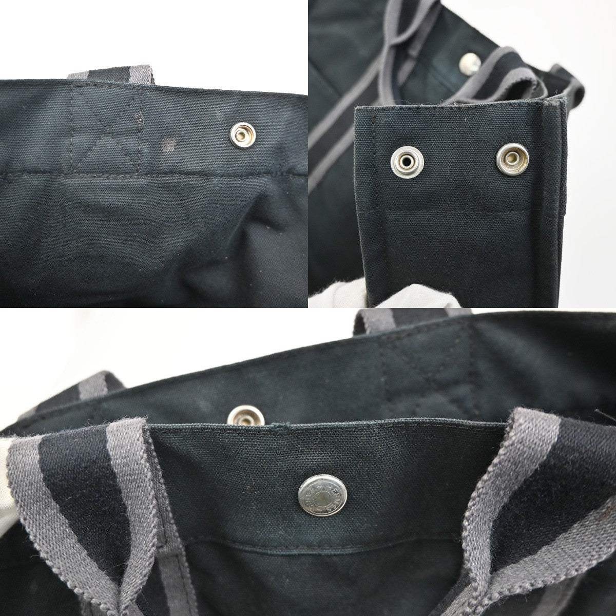HERMES Logo Fourre Tout MM Hand Tote Bag 100% Cotton Black SHW France 07KC313