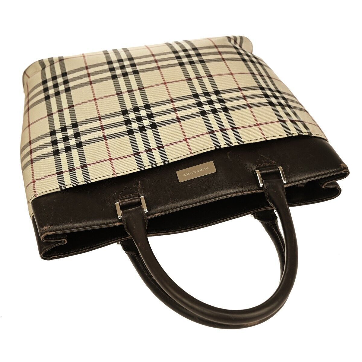 BURBERRY Logo Nova Check Tote Hand Bag Canvas Leather Beige Brown 60GA069
