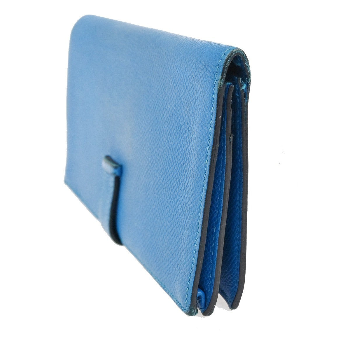 HERMES Logo Bearn Long Bifold Wallet Purse Epson Leather Blue SHW 65RQ023