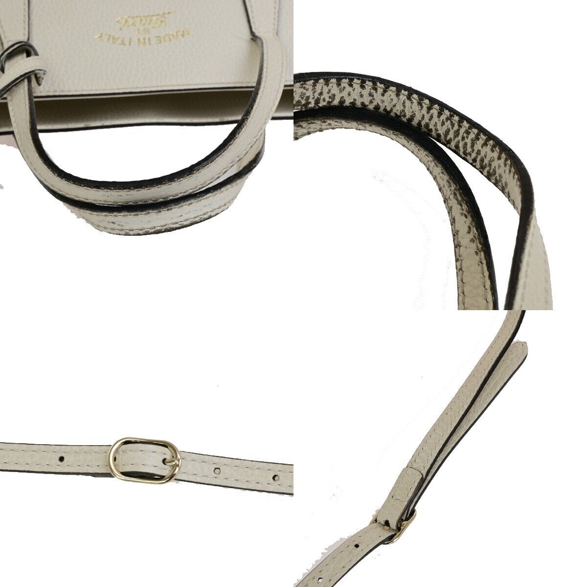 GUCCI Logo Swing 2Way Shoulder Hand Tote Bag Leather White Italy 62FB451