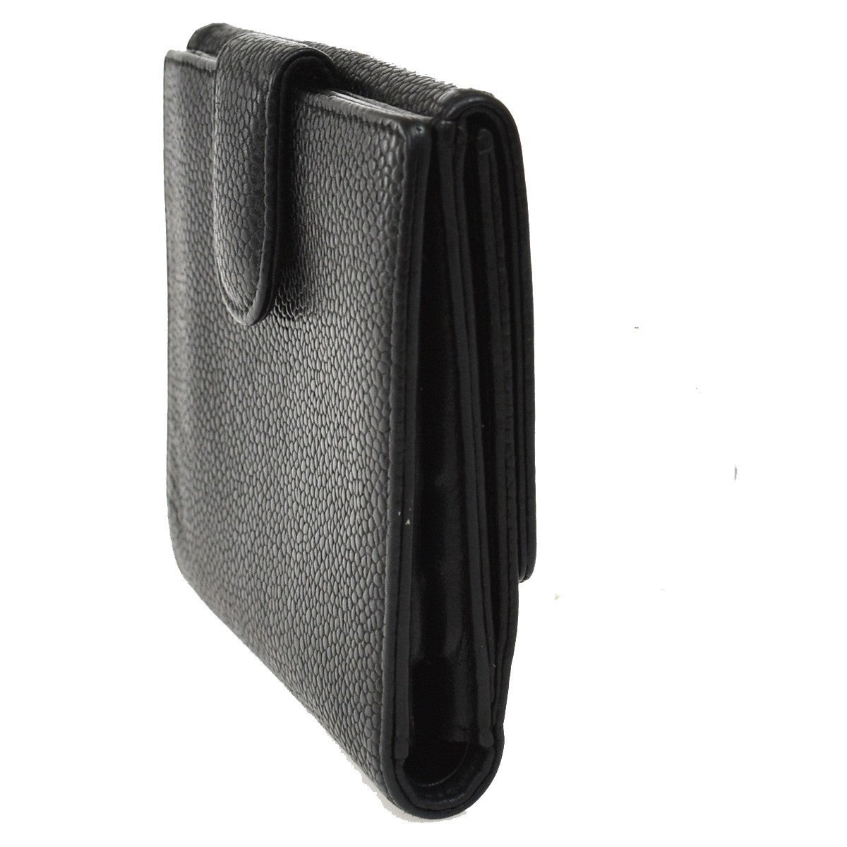 CHANEL CC Logo Bifold Compact Wallet Grained Calfskin Leather Black 64RF554