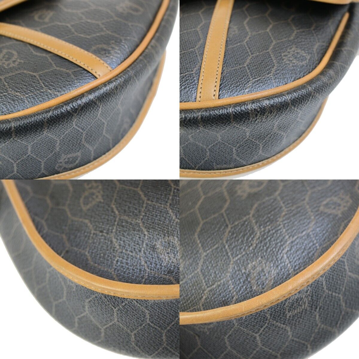 CHRISTIAN DIOR Logos Honeycomb Shoulder Bag PVC Leather Brown Gold 65EC892