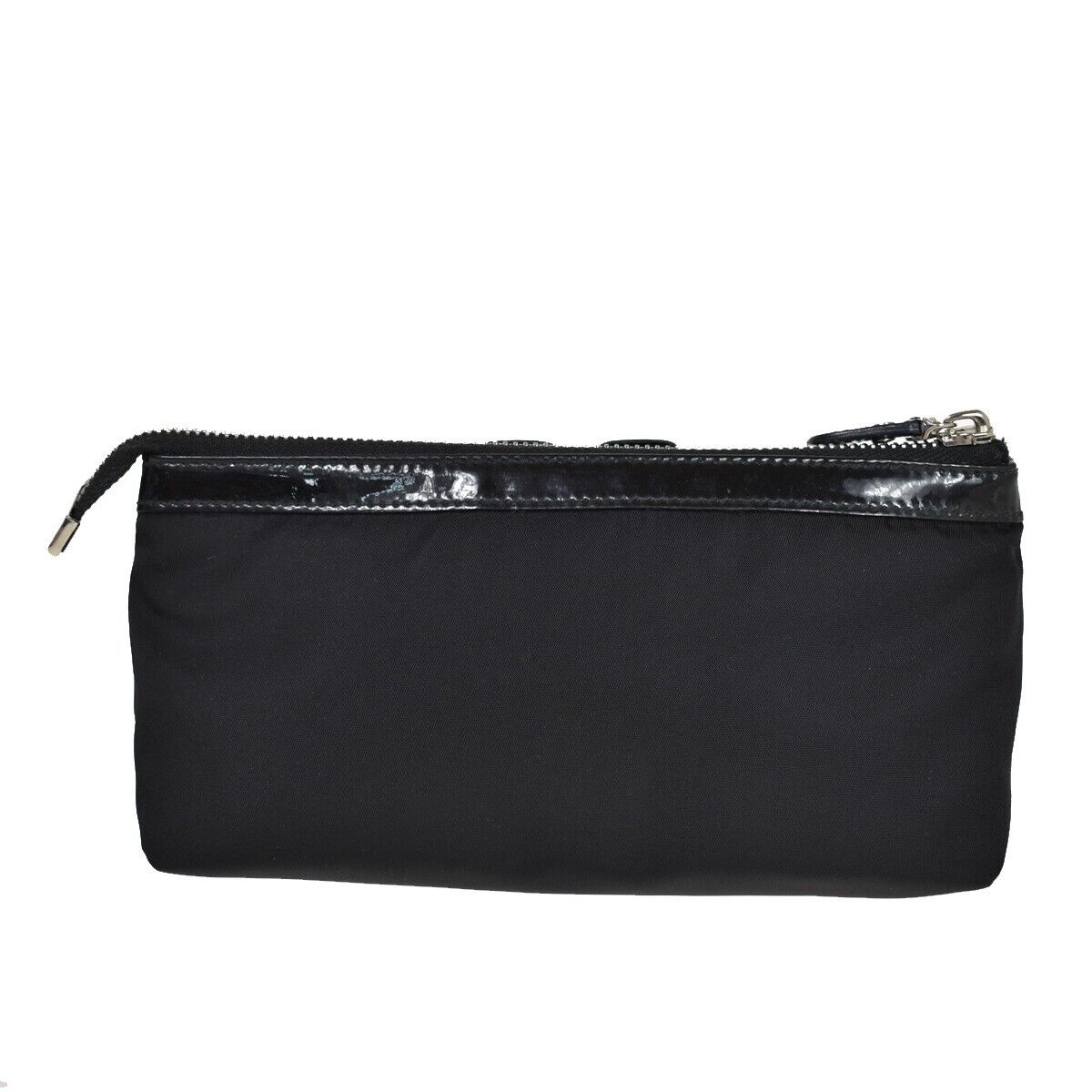SALVATORE FERRAGAMO Vara Vanity Pouch Case Nylon Patent Leather Black 07GA588