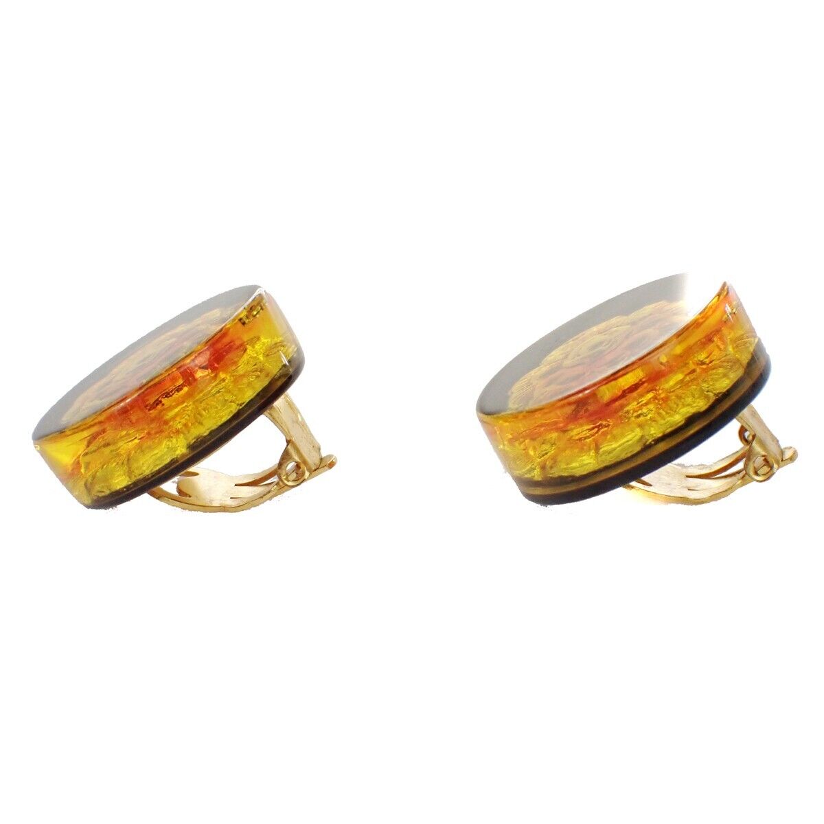 CHANEL CC Logo Camellia Button Earrings 98A Clip-On Plastic GHW Vintage 39RH869