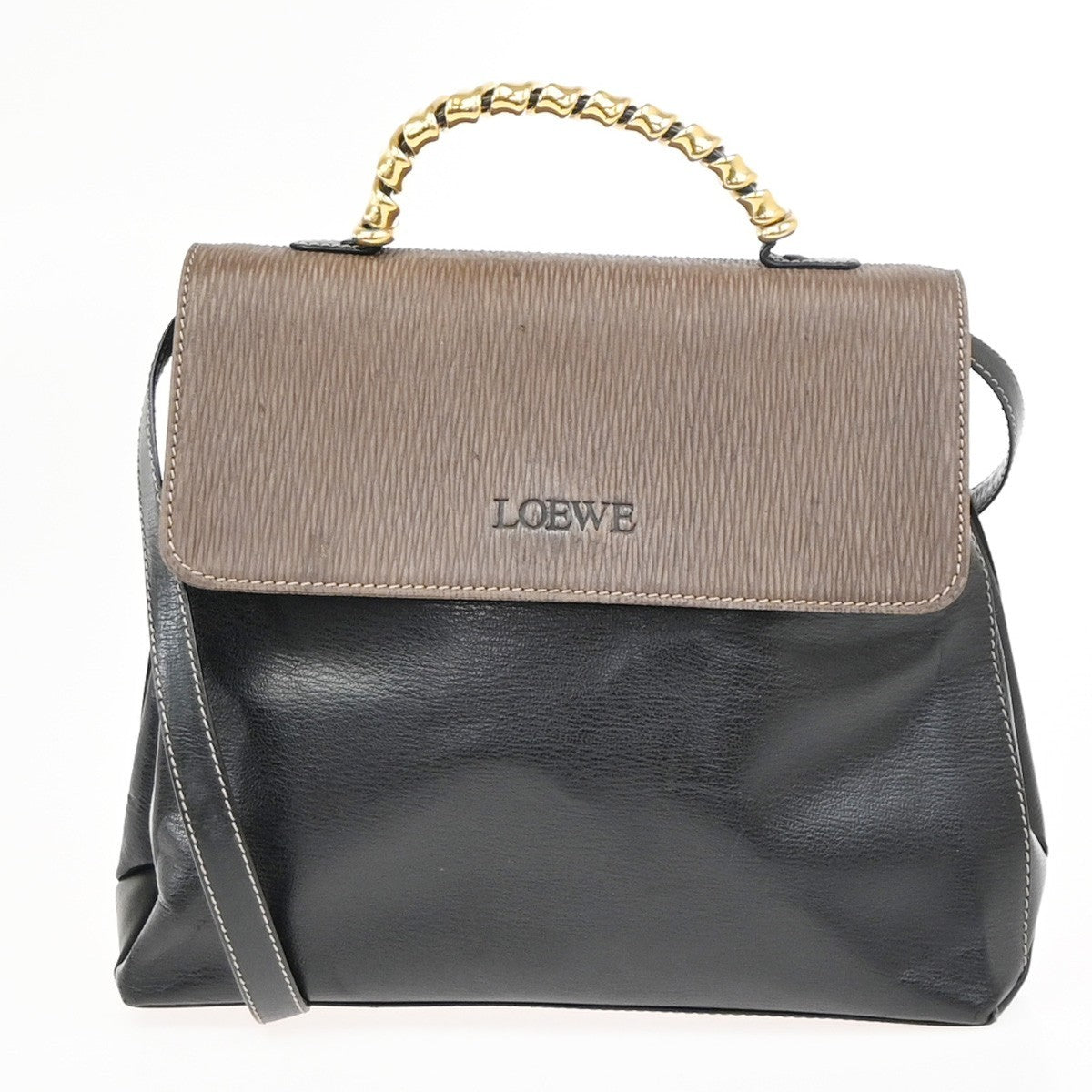 LOEWE Velazquez Twist Handle 2Way Shoulder Hand Bag Leather BN BK GHW 83KC689