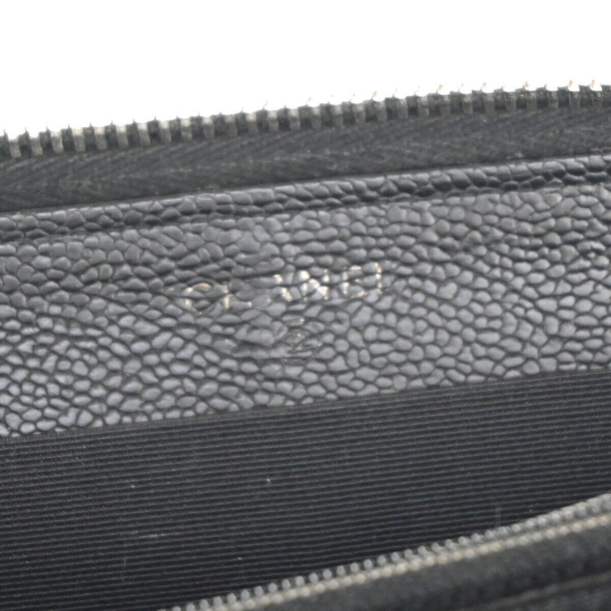 CHANEL CC Logo Zipper Long Bifold Wallet Purse Caviar Skin Leather Black 38YC420