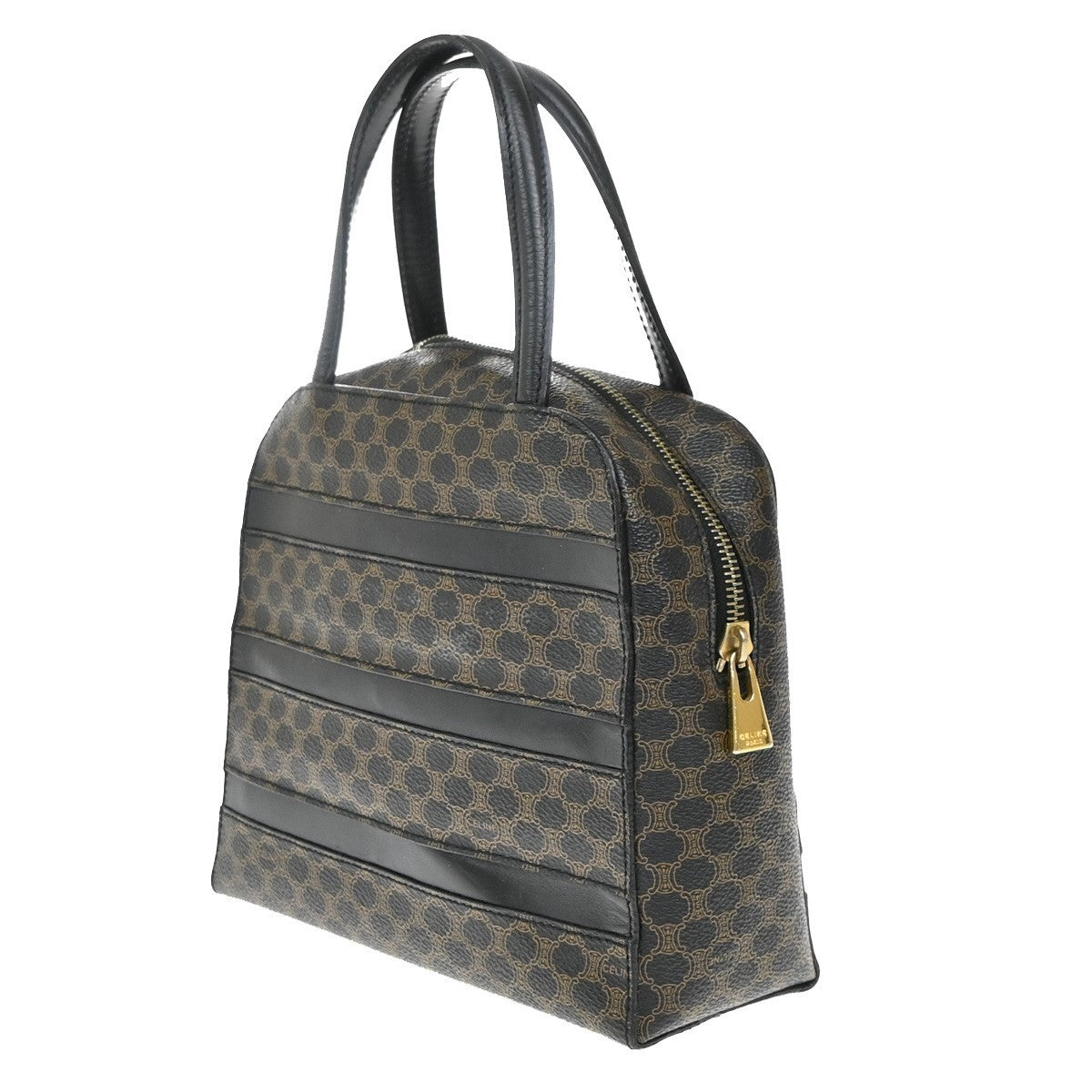 CELINE Logo Macadam Pattern Hand Bag PVC Leather Brown Black GHW 67EG145